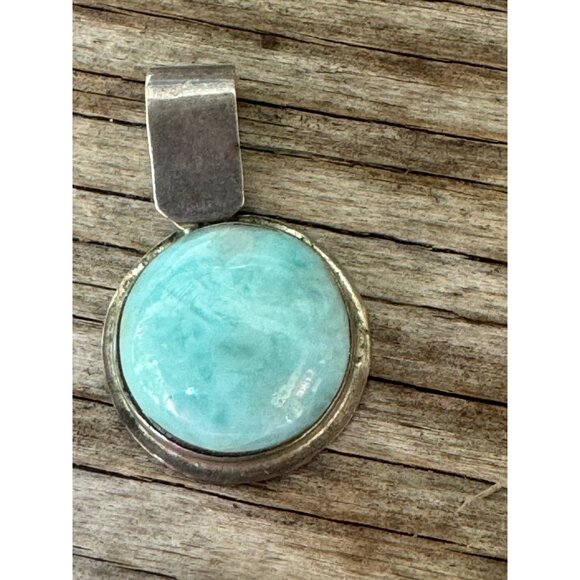 Sterling Silver 925 Larimar Round Pendant With Bail For Necklace Jewelry - Picture 2 of 9